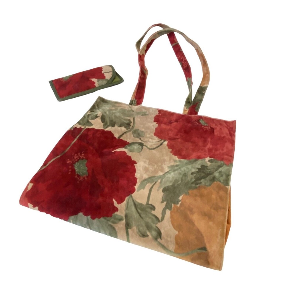 Nordic House Designs Velvet Floral Tote Bag & Eyeglass Pouch Red Orange 2-Pc Set